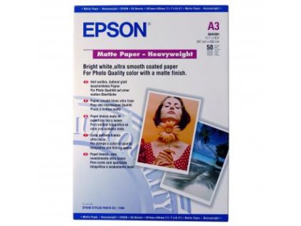 Epson Matte Paper Heavyweight, C13S041261, foto papír, matný, silný typ bílý, Stylus Photo 1270, 1290, A3, 167 g/m2, 50 ks, inkous