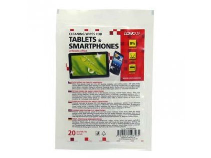 Čisticí ubrousky, na tablet, smartphone, uzavíratelný plastový sáček, 20 ks, Logo