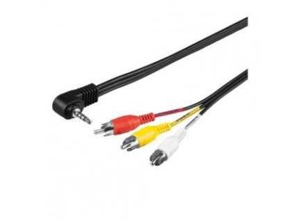 Audio/Video kabel Jack (3.5mm) samec - 3x CINCH samec, 1.5m, 4-pólovy jack 90&deg;, černý