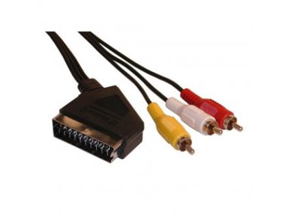 Video kabel SCART samec - 3x CINCH samec, 5m, černý