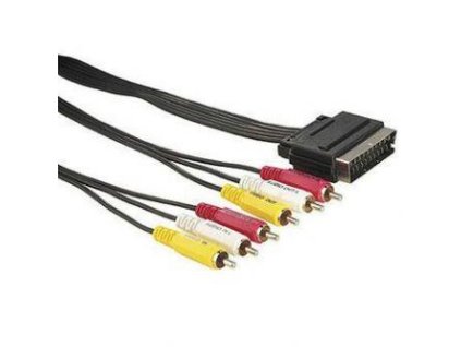 Video kabel SCART samec - 6x CINCH samec, 5m, černý