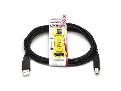 Logo USB kabel (2.0), USB A samec - USB B samec, 3m, černý