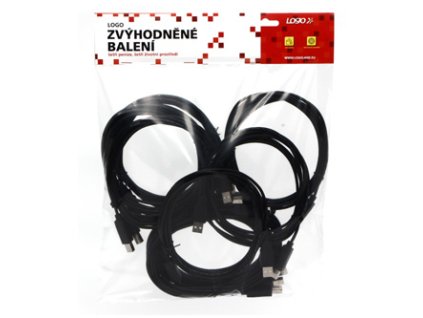 Logo USB kabel (2.0), USB A samec - USB B samec, 3m, černý, 10-pack, cena za 1 kus