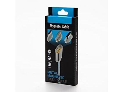 USB kabel s koncovkami (2.0), USB A samec - microUSB samec + Apple Lightning samec + USB C sam, 1m, kulatý, opletený, stříbrný, ma