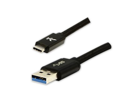 Logo USB kabel (3.2 gen 1), USB A samec - USB C samec, 1m, 5 Gb/s, 5V/3A, černý, box, nylonové opletení, hliníkový kryt konektoru