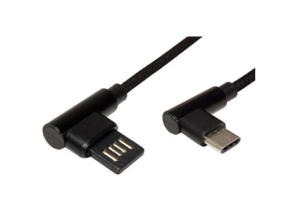 USB kabel (2.0), USB A samec - USB C samec, 0.8m, kulatý, černý, plastic bag, lomené konektory 90&deg;