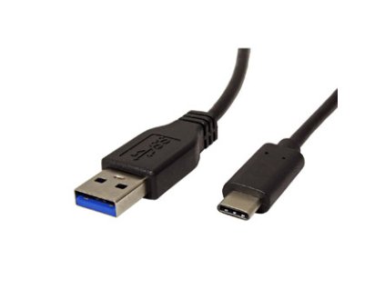 USB kabel (3.1), USB A samec - USB C samec, 1m, kulatý, černý, plastic bag