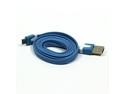 USB kabel (2.0), USB A samec - microUSB samec, 1m, plochý, modrý