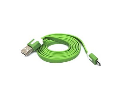 USB kabel (2.0), USB A samec - microUSB samec, 1m, plochý, zelený
