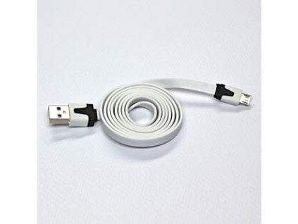 USB kabel (2.0), USB A samec - microUSB samec, 1m, plochý, bílý