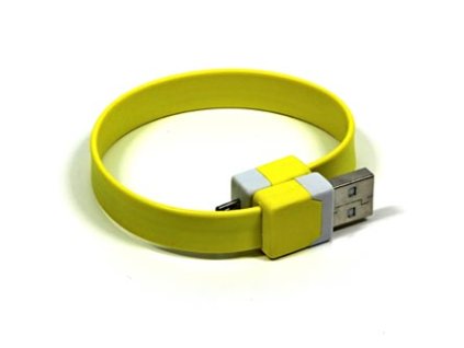 Logo USB kabel (2.0), USB A samec - microUSB samec, 0.25m, žlutý, blistr, náramek