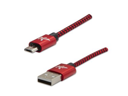 Logo USB kabel (2.0), USB A samec - microUSB samec, 2m, 480 Mb/s, 5V/1A, červený, box, nylonové opletení, hliníkový kryt konektoru