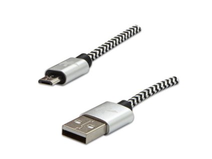 Logo USB kabel (2.0), USB A samec - microUSB samec, 2m, 480 Mb/s, 5V/1A, stříbrný, box, nylonové opletení, hliníkový kryt konektor