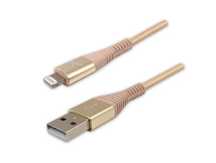 Logo USB kabel (2.0), USB A samec - Apple Lightning samec, 2m, MFi certifikace, 5V/2,4A, zlatý, box, nylonové opletení, hliníkový