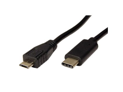 USB kabel (2.0), USB C samec - microUSB samec, 0.6m, kulatý, černý, plastic bag
