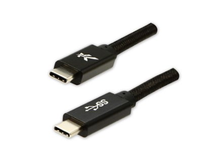 Logo USB kabel (3.2 gen 1), USB C samec - USB C samec, 2m, 5 Gb/s, 5V/3A, černý, box, nylonové opletení, hliníkový kryt konektoru