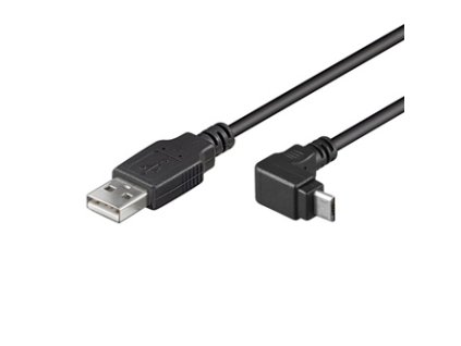 USB kabel (2.0), USB A samec - microUSB samec, 1.8m, lomený 90&deg;, černý