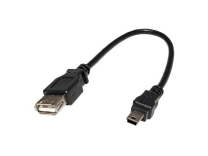 USB kabel (2.0), miniUSB samec - USB A samice, 0.2m, černý