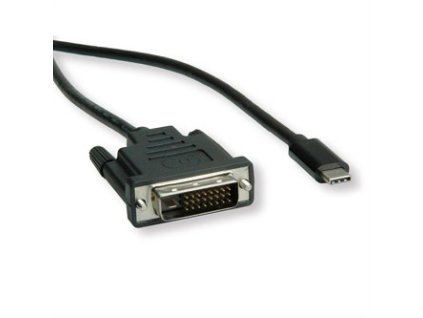 USB/Video kabel, DP Alt Mode, USB C samec - DVI (24+1) samec, 1 m, kulatý, černý, plastic bag