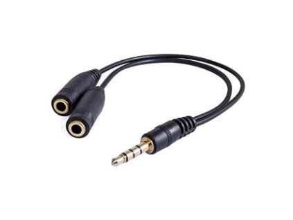 Audio redukce, Jack (3.5mm) samec 4-pólový - 2x Jack (3.5mm) samice, 0.2 m, stereo, černá