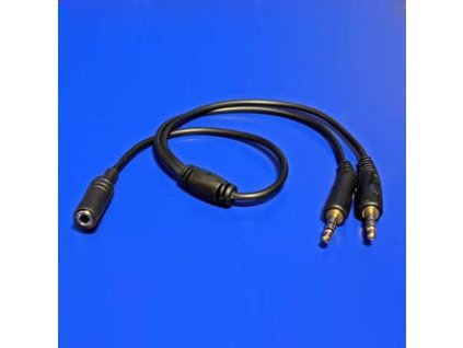 Audio rozdvojka, Jack (3.5mm) samice - 2x Jack (3.5mm) samec, stereo, černá