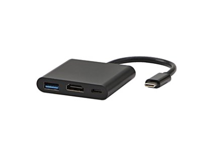 USB/Video převodník + HUB, DP Alt Mode, USB C samec - HDMI samice + USB C samice (PD) + USB A samice, černý, All New box 4K2K@30Hz