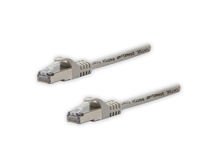 Síťový LAN kabel FTP patchcord, Cat.5e, RJ45 samec - RJ45 samec, 1 m, stíněný, šedý, čistá měď, economy