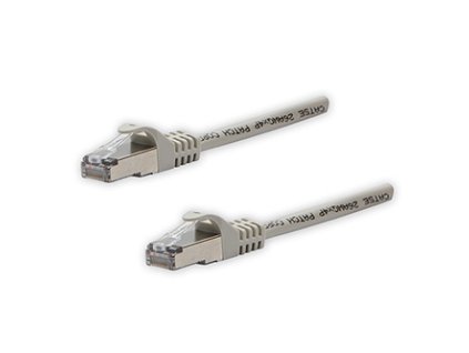 Síťový LAN kabel FTP patchcord, Cat.5e, RJ45 samec - RJ45 samec, 10 m, stíněný, šedý, čistá měď, economy