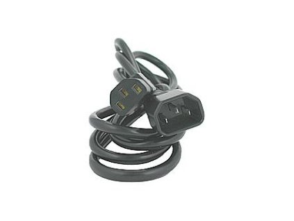 Síťový kabel 230V prodlužovací, C13 - C14, 2m, VDE approved, černý, Logo