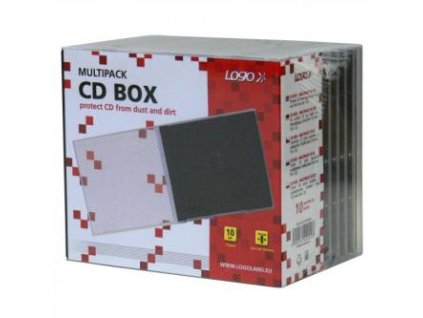 Box na 1 ks CD, průhledný, černý tray, Logo, 10,4 mm, 10-pack
