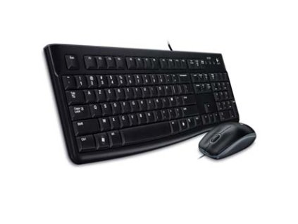Logitech MK120, sada klávesnice s drátovou optickou myší, CZ, klasická, drátová (USB), černá