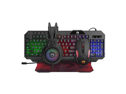 Marvo CM430 US, sada klávesnice s herní myší, podložkou a sluchátky, US, herní, membránová typ drátová (USB), černá, podsvícená