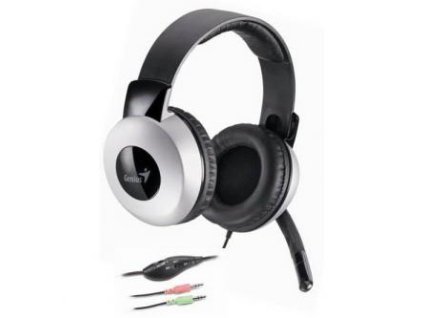 Genius HS-05A, sluchátka s mikrofonem, ovládání hlasitosti, černo-stříbrná, 2x 3.5 mm jack