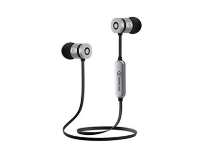 Powerton W2, bezdrátová bluetooth sluchátka, ovládání hlasitosti, černo-stříbrná, sportovní, s magnetickým uchycením typ bluetooth