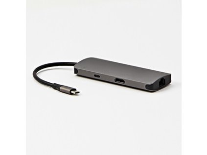 Dokovací stanice All New, USB 3.1 Type-C, HDMI, RJ45, microSD, USB C (PD), 2x USB3.0, šedá