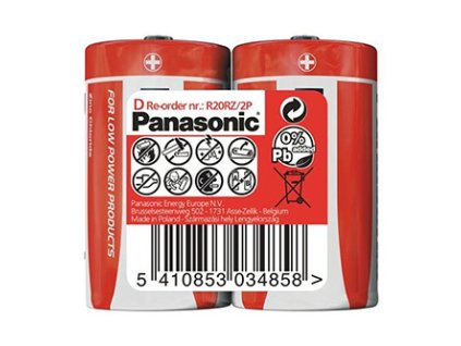 Baterie zinkouhlíková, velký monočlánek, D, 1.5V, Panasonic, folie, 2-pack