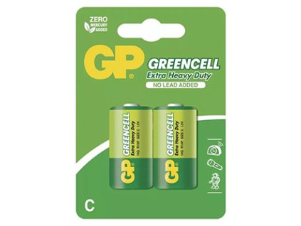 Baterie zinkochloridová, malý monočlánek, C, 1.5V, GP, blistr, 2-pack, Greencell