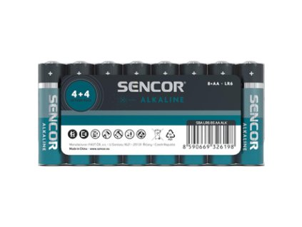 Baterie alkalická, AA, 1.5V, Sencor, folie, 8-pack