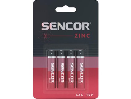 Baterie zinkouhlíková, AAA, 1.5V, Sencor, blistr, 4-pack