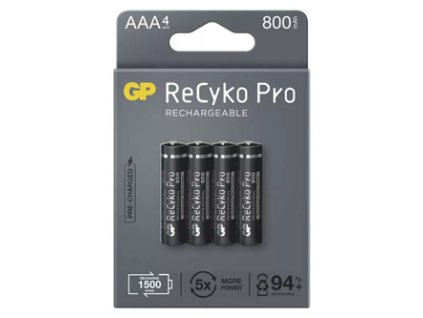 Nabíjecí baterie, AAA (HR03), 1.2V, 800 mAh, GP, papírová krabička, 4-pack, ReCyko Pro