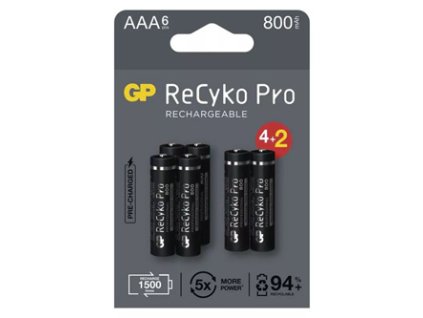 Nabíjecí baterie, AAA (HR03), 1.2V, 800 mAh, GP, papírová krabička, 6-pack, ReCyko Pro