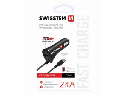 Adaptér do auta SWISSTEN 12W, 1 port, USB-A, kabel microUSB