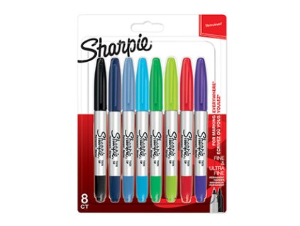 Sharpie, popisovač twin tip, mix barev, 8ks, 0.5/0.9mm, permanentní, blistr