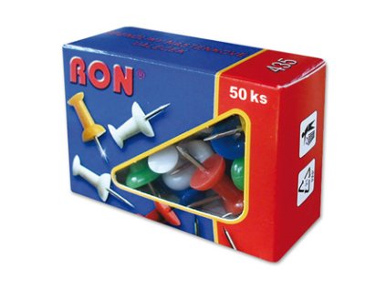 Připínáčky mapové, 50ks, RON, nadružené barvy, 5ks, cena za 1ks