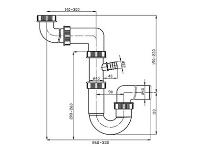Franke sifon plast dřezový, 40 mm, 260-330mm, bílý, sifon s odbočkou na myčku