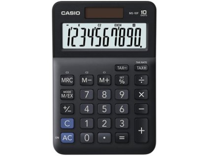 Casio Kalkulačka MS 10 F, černá, stolní s převodem měn, výpočtem DPH,% včetně zisku