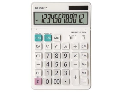 Sharp Kalkulačka EL-340W, bílá, stolní, dvanáctimístná
