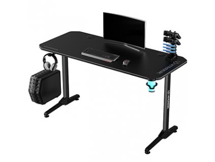 ULTRADESK Herní stůl FRAG - BLACK V3, 140x60 cm, 76 cm, s XXL podložkou pod myš, s ultradesk BEAM, držák sluchátek i nápojů