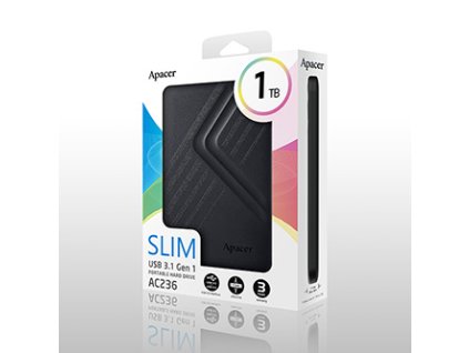 Apacer externí pevný disk, AC236, 2.5", USB 3.0 (3.2 Gen 1), 1TB, AP1TBAC236B-1, černý