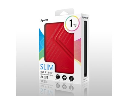 Apacer externí pevný disk, AC236, 2.5", USB 3.0 (3.2 Gen 1), 1TB, AP1TBAC236R-1, červený